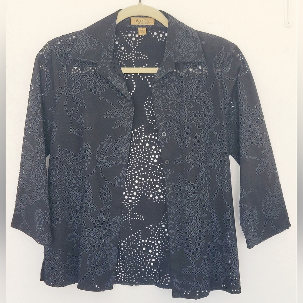 Y2K Peck & Peck Weekend Black Eyelet Button Down Blouse/Jacket